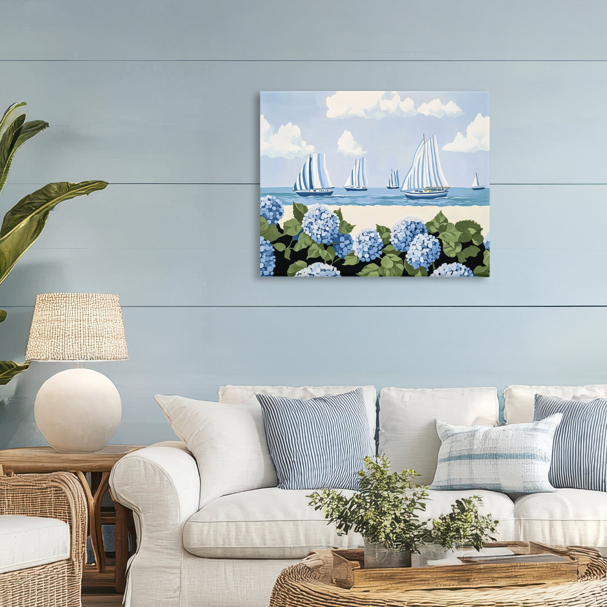Stupell Industries Striped Sails & Seaside Hydrangeas Canvas Wall Art, design by Sisi and Seb
