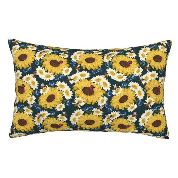 Fotbe Sunflowers Funda de Almohada Decorativa Estilo Occidental, Lujo en Algodón, Fundas para Almohadas King, Cojín Estampado para Decoración del Hogar-16"x24"