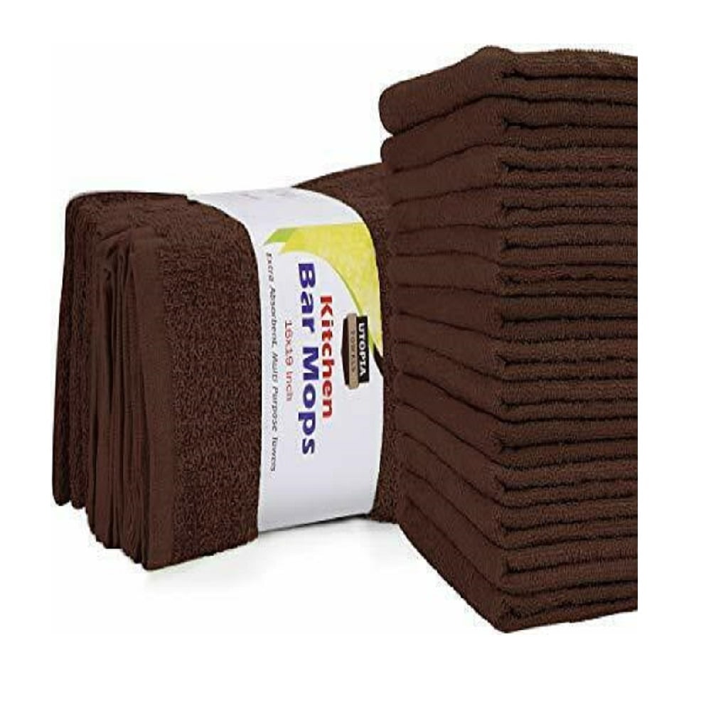 Brown Color Kitchen Bar Mop Towels Cleaning Towels 16x19" Cotton 12 Pack