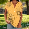thumbnail image 2 of Summer Oversize Shirts for Womens Fashion Casual Printed V-Neck Loose Short Sleeve Raglan Sleeve Button Top, 2 of 6