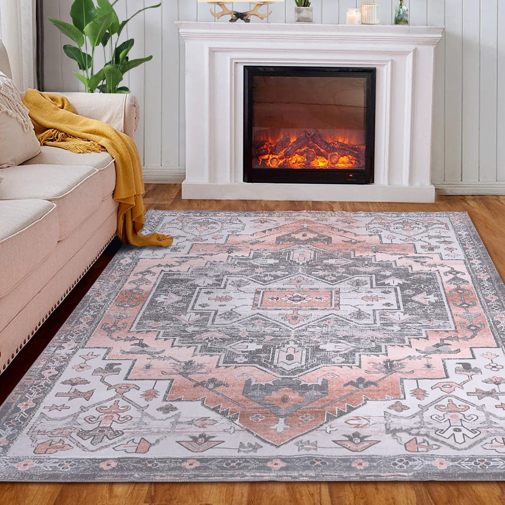 EastVita Washable Vintage Abstract Area Rug Farmhouse Carpet Dorm Rugs