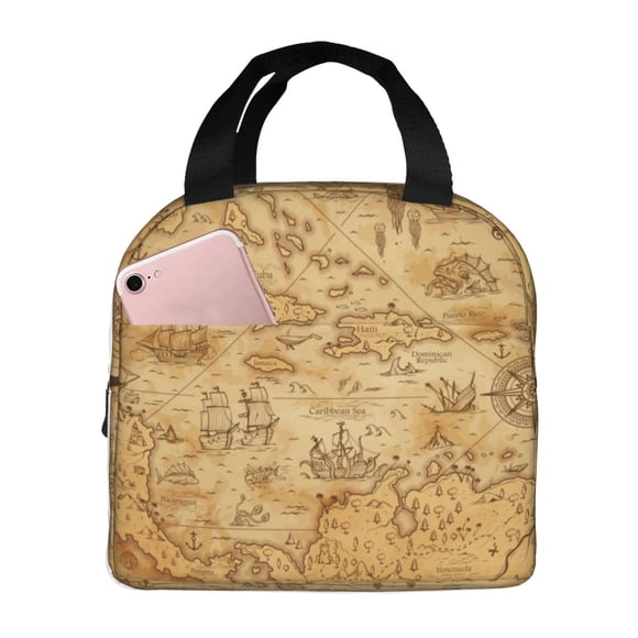 Easygdp Old Vintage Map Of Sea Bolsa Térmica Premium - Tela Oxford Impermeable, Gran Capacidad, Bolsillo Frontal, Unisex para Trabajo, Escuela, Actividades al Aire Libre y Picnics