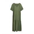 thumbnail image 3 of plus Size Women's Casual Loose V-Neck Solid Long Dress Spring Summer Pleated Big Size Women's Dress, 3 of 5