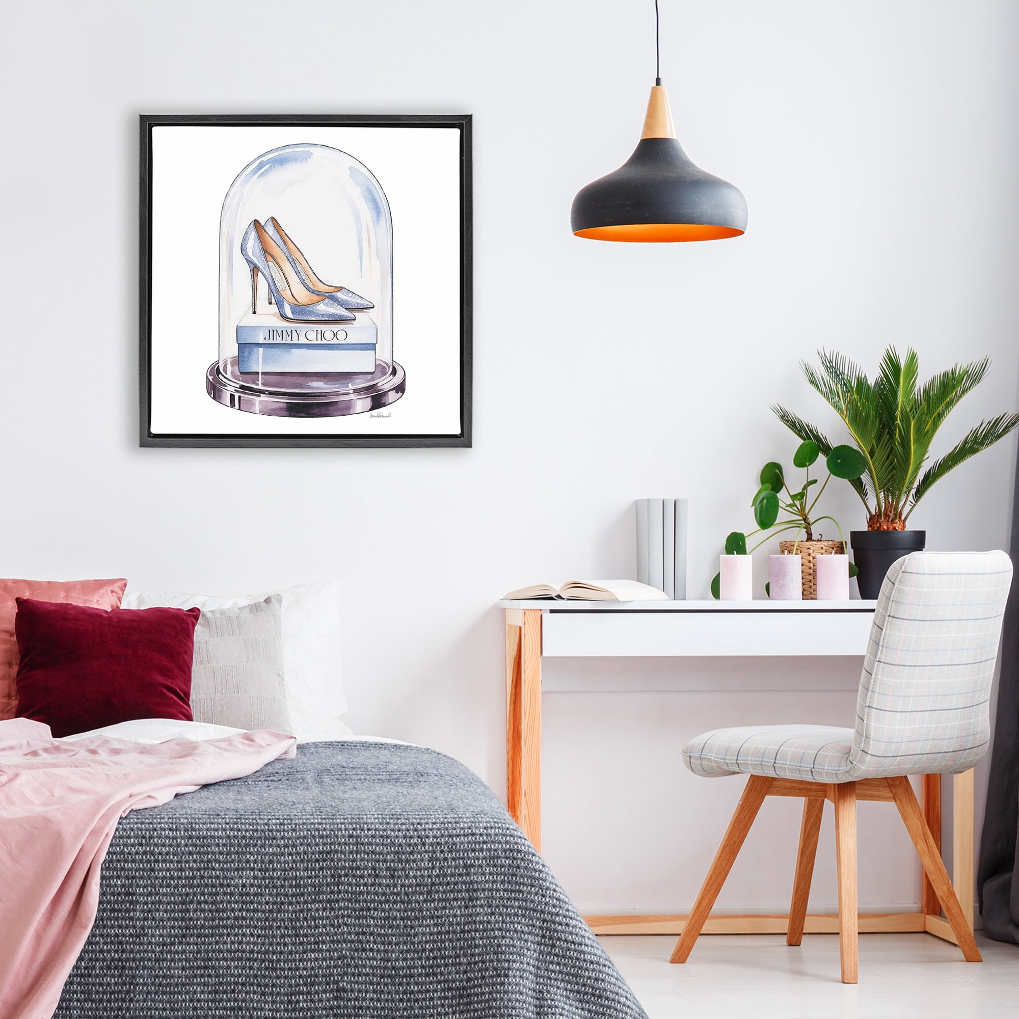 Stupell Industries Elegant Shoes in Bell Jar Black Framed Floater Canvas Wall Art, design by Amanda Greenwood