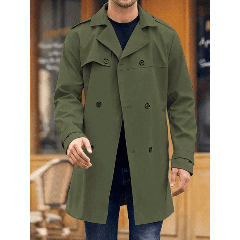 GLESTORE Men's Trench coat Slim Fit Double Breasted Casual GLESTORE Men's Trench coat Slim Fit Double Breasted Casual