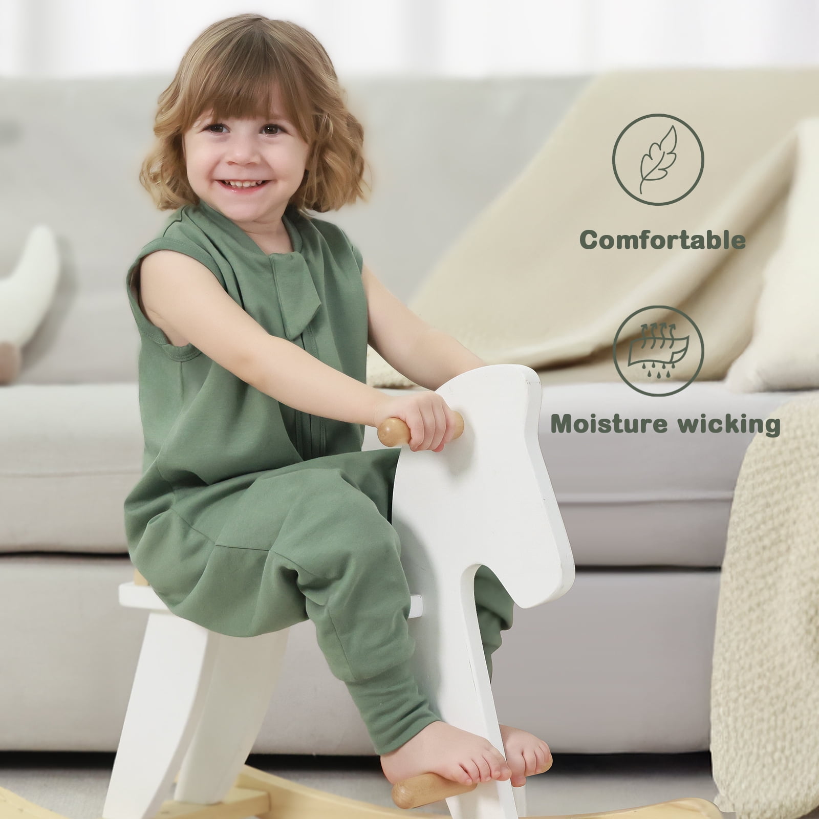 Mosebears 1.0 Tog Baby Sleeping Bag - Cotton Sleeveless Sleep Sack for Baby(Dark Green,S(6-12 Months))