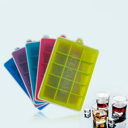 Square Ice Cube 15-Hole Food Grade Silicone Ice Cube Mold Whisky Ice Tray with Lid Square-shape DIY Ice Mold ()