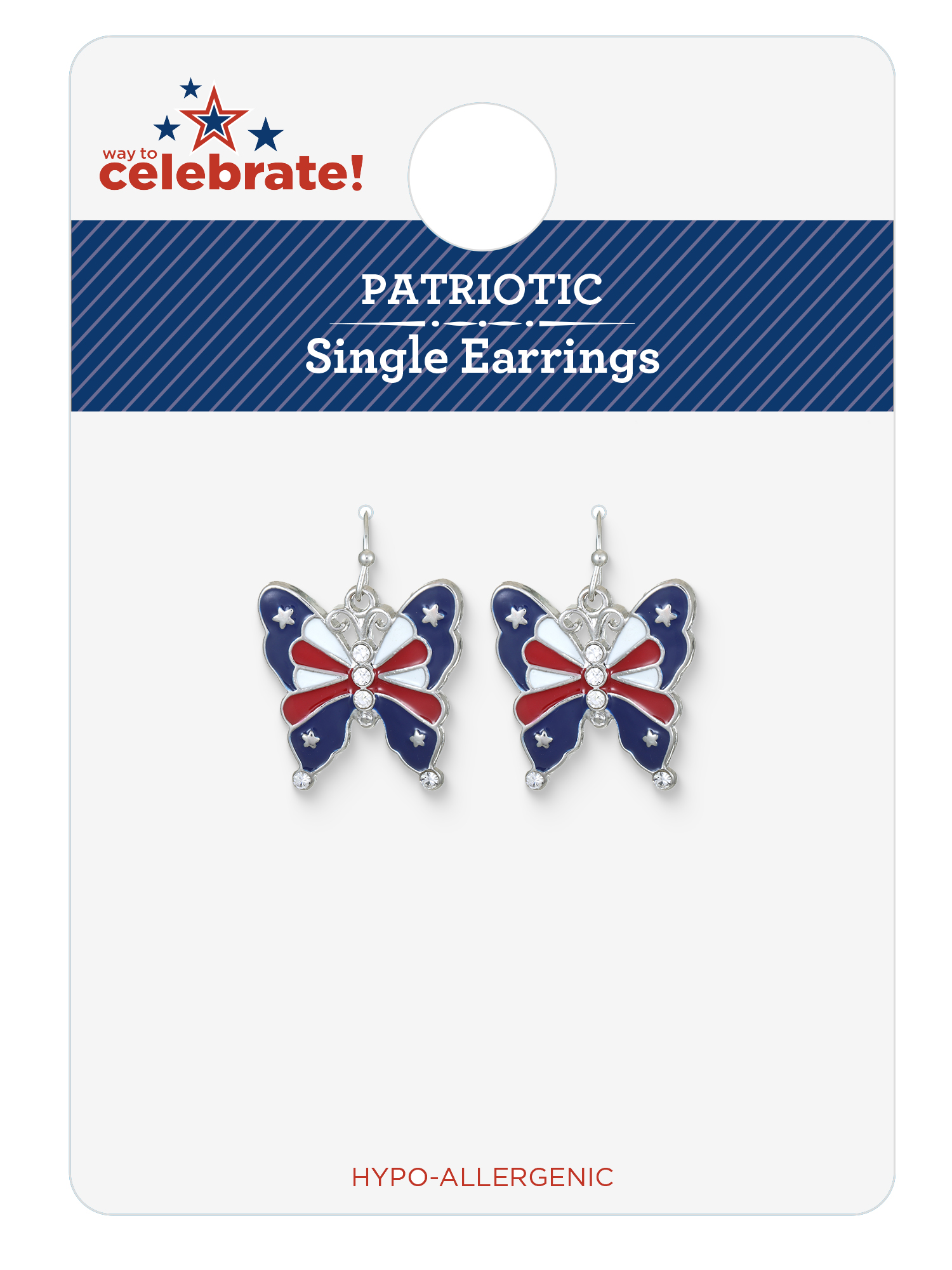 Way to Celebrate Americana Patriotic Butterfly Earrings