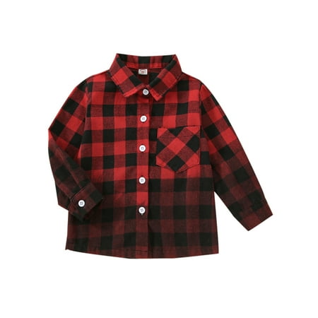 

wybzd Kids Boys Autumn Winter Shirt Coat Plaid Print Long Sleeve Lapel Button Closure Gradient Jacket Outwear 18 Months-6 Years