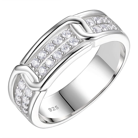 Siyoupin Moissanite Wedding Band for Man 925 Sterling Silver 26 Round Cut D Color VVS1 Engagement Promise Ring Size 9