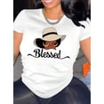 thumbnail image 1 of Portrait Print T-shirt, Casual Short Sleeve Crew Neck Top For Spring & Summer, Women's Clothing, 1 of 6