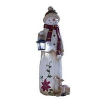 Shoreew Christmas Snowman Figurine with Lantern Resin Snowman Statue Art Decor Outdoor Christmas Snowman Door Greeter for Yard Garden Decor