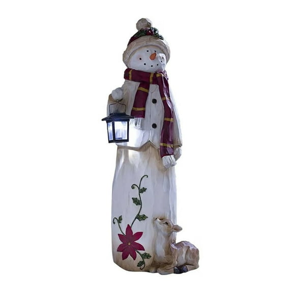 Shoreew Christmas Snowman Figurine with Lantern Resin Snowman Statue Art Decor Outdoor Christmas Snowman Door Greeter for Yard Garden Decor