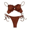 thumbnail image 2 of Neinkie Women's Strapless Ribbed Tie Back Ruffle Cutout Bandeau Bikini Set Swimsuit, 2 of 7