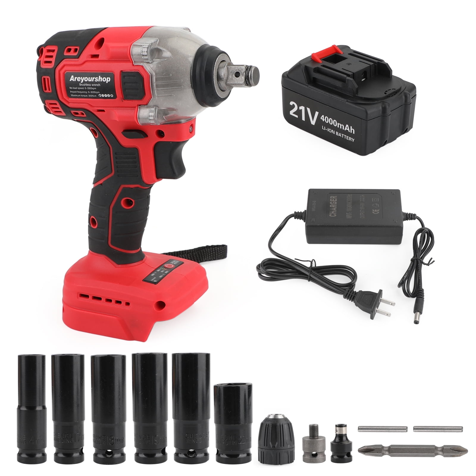 1/2" 20V Brushless Impact Wrench Torque Rattle Gun Electric Battery Portable 