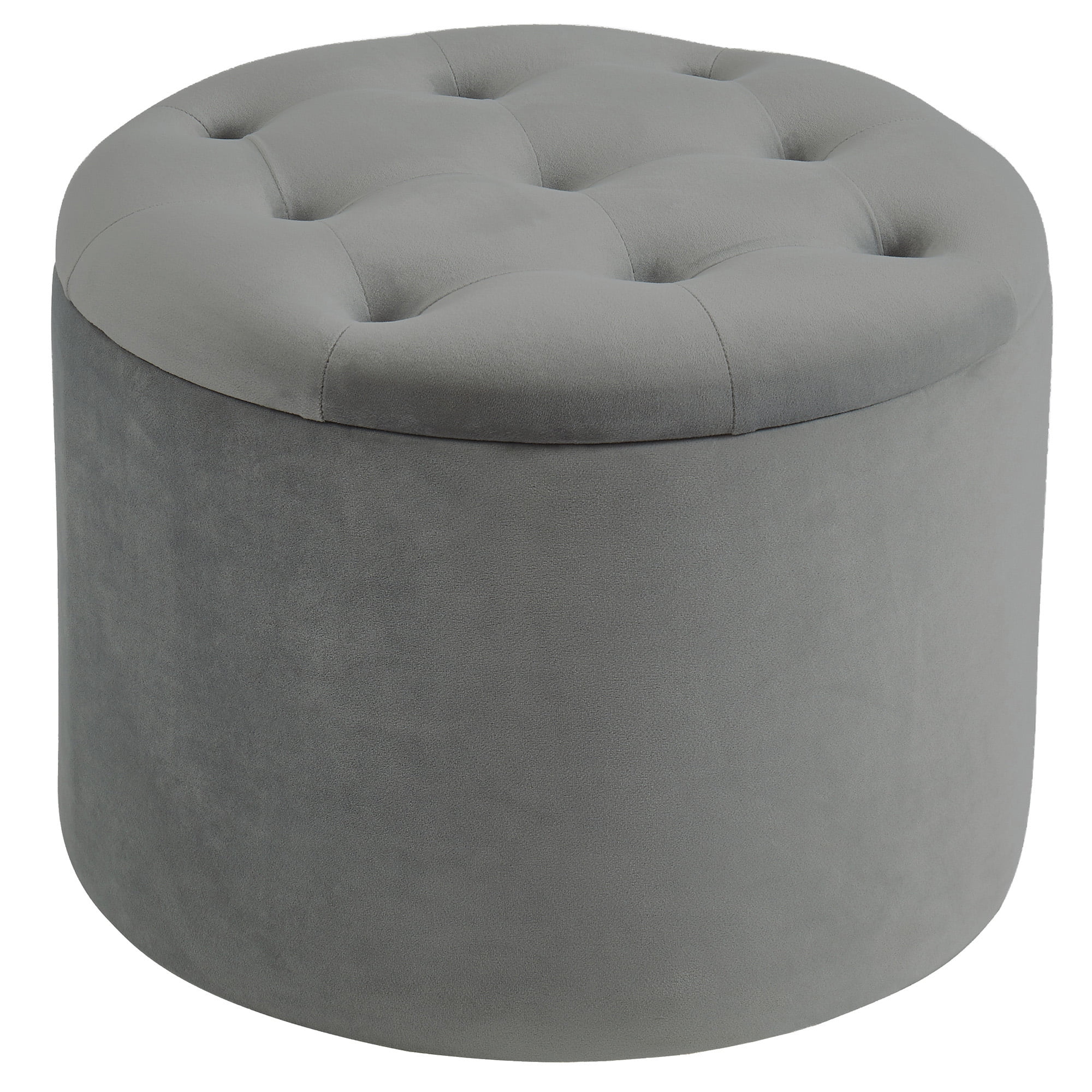 Button Tufted Velvet Storage Ottoman, Grey