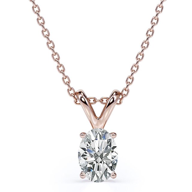 Collar con Colgante Solitario JeenMata de Moissanita de Corte Ovalado 1 Quilate Chapado En Oro Rosa de 18 K sobre Plata