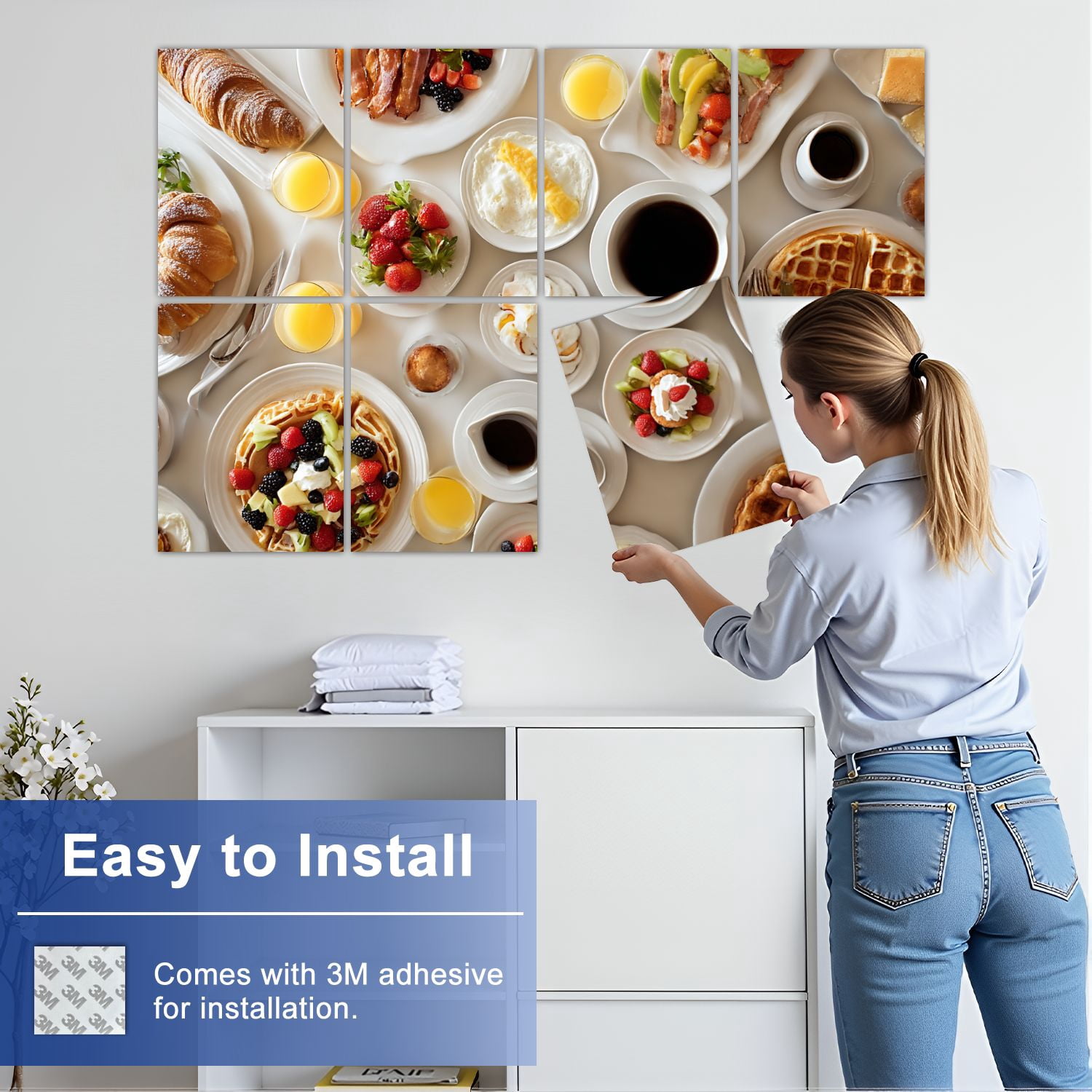 8 Pack Art Acoustic Panels Sound Absorbing Breakfast Feast Decorative Soundproof Wall Panels Self Adhesive for Nursery Game Room Bedroom 48"x32"