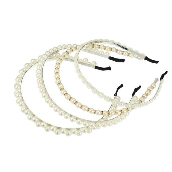 Vocoste 4 Pcs Simple Design Faux Pearl Headbands Hair Accessories Headbands for Women Girl White 4.92"x0.31"