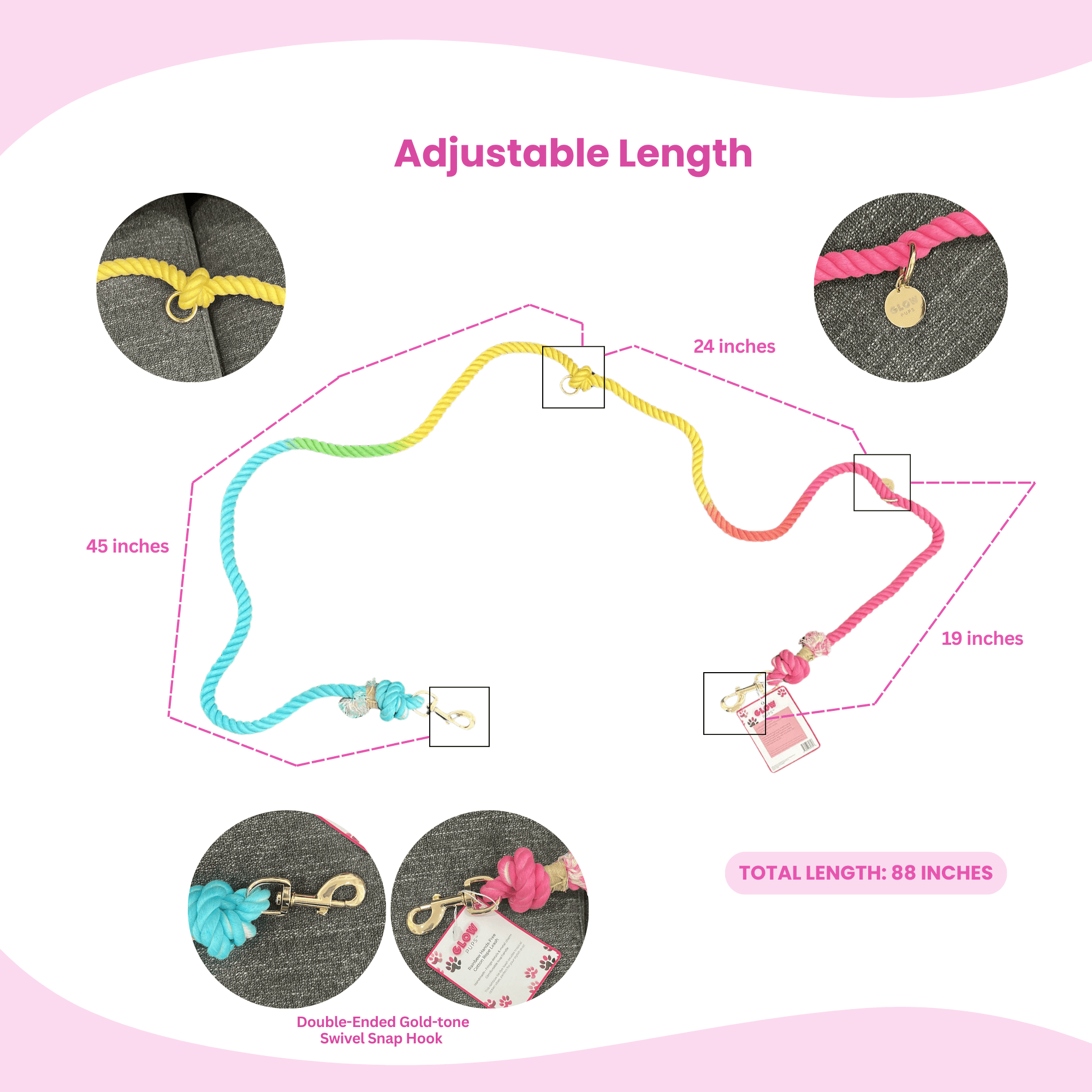 Light Pink Hands-Free Leash - Glow Pups