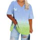 thumbnail image 1 of Tamaño Más Manga Corta Tops para la Impresión de Cuello en V de las Mujeres, Color Sólido Base de Verano Camiseta Casual, 1 of 4