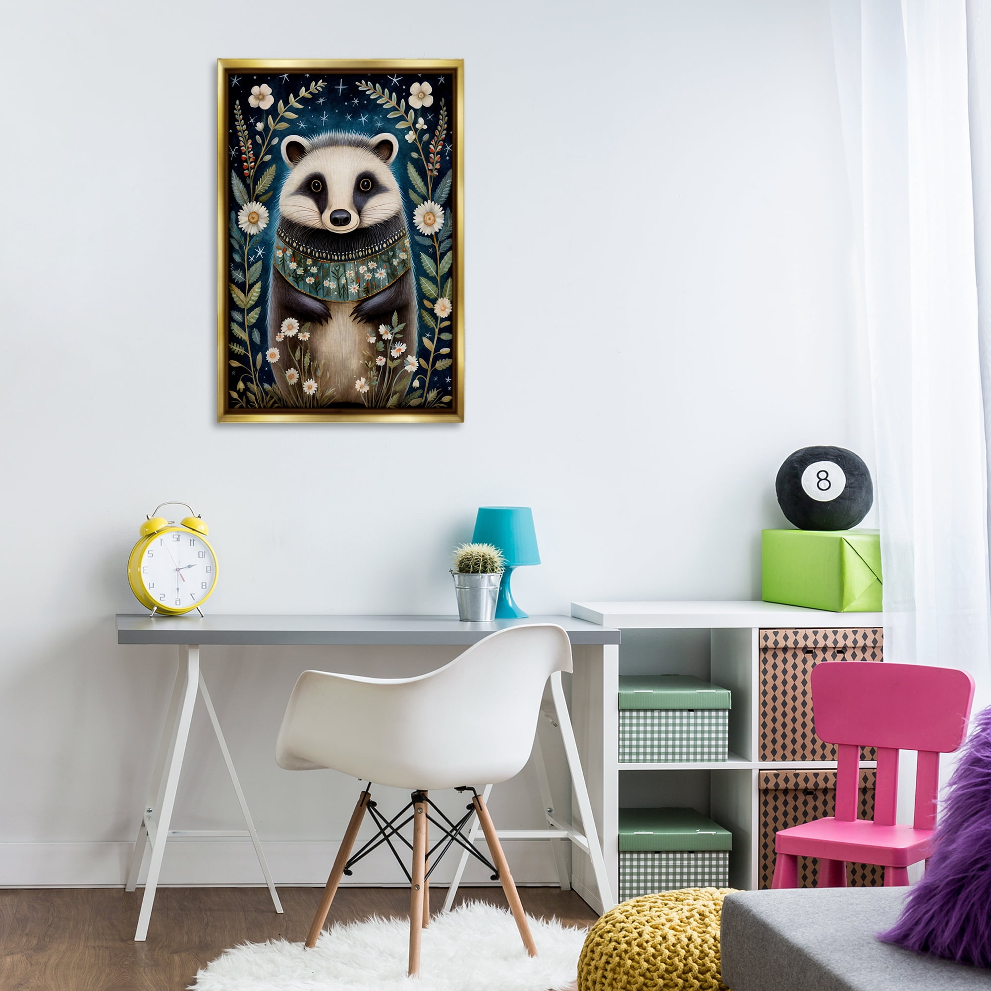Stupell Industries Woodland Pattern Badger Animals & Insects Painting Gold Floater Framed Art Print Wall Art, 21 x 31