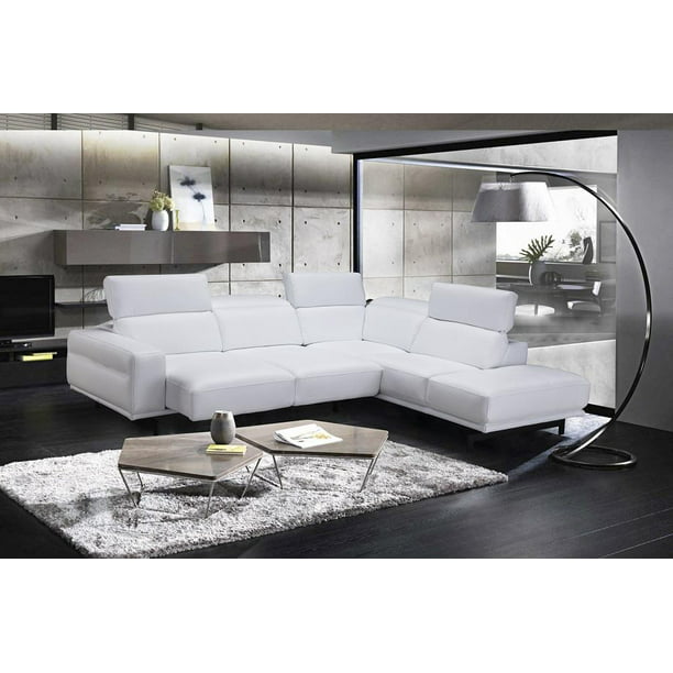 Snow White Top Grain Leather Sectional, Top Grain Leather Sectional Sofa