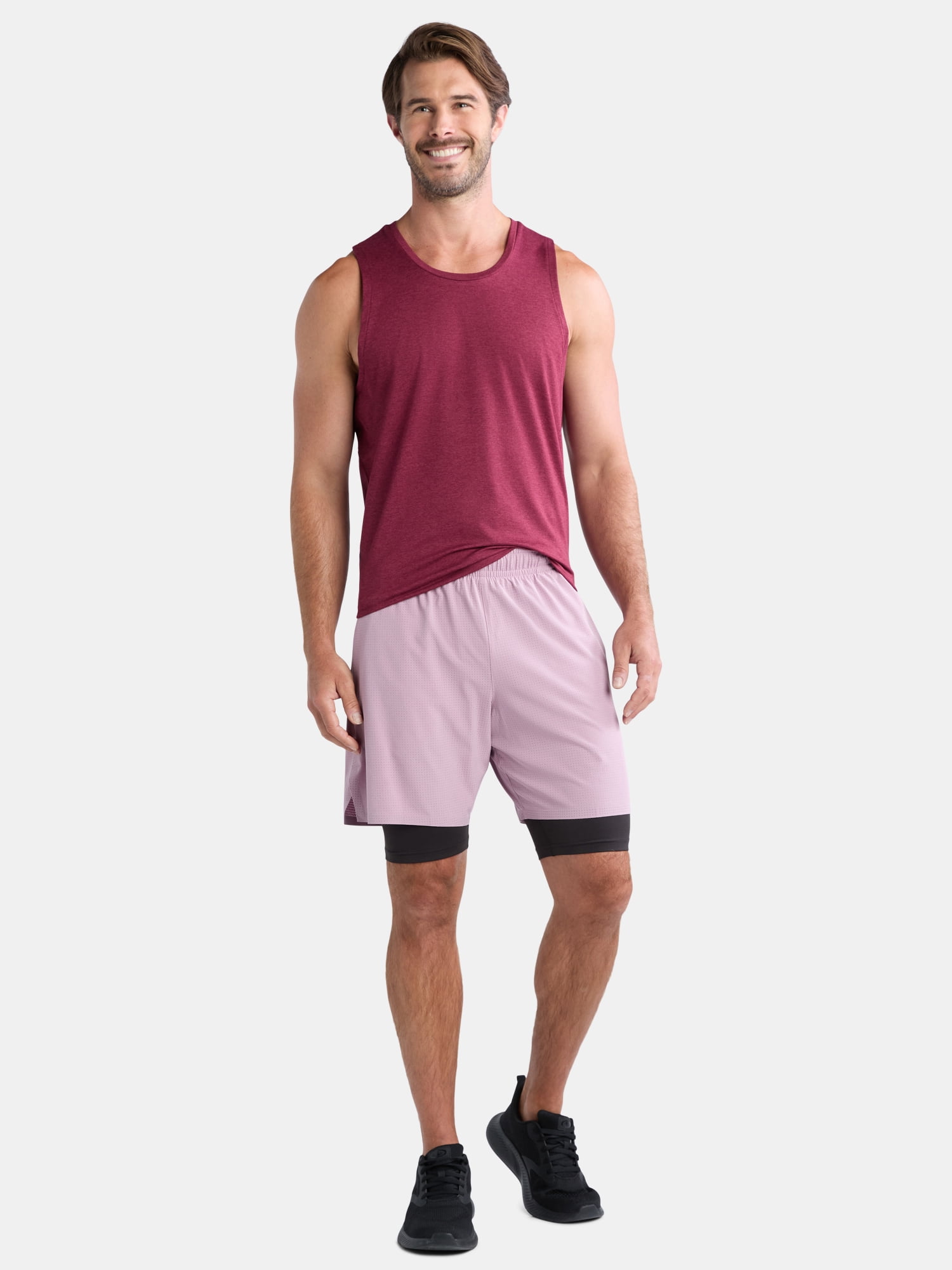Athletic Works Men's and Big Men's 2 In 1 Perforated Active Shorts, 7" Inseam, Sizes S-3XL
