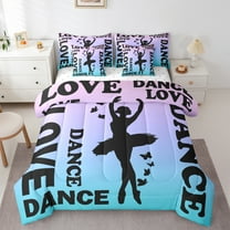 jejeloiu Ballet Dancer 7pcs Bedding Comforter Set,Butterfly Slihouette Queen Bedding Sets,Purple Blue Black Queen Sheet Sets For Girls,Breathable Home Decor