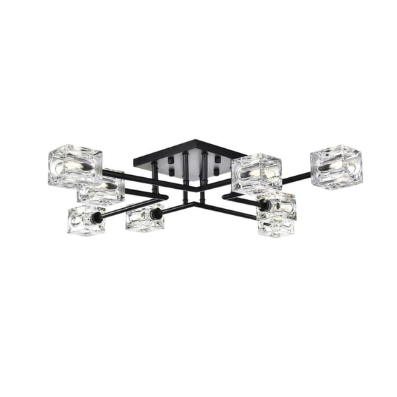 Living District Lyra 8-Light Metal & Glass Flush Mount in Black/Clear