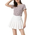 thumbnail image 1 of INSPIRE CHIC Haut Décontracté à Manches Courtes en Tweed avec Décoration de Perles et Col Rond pour Femmes Rose Blanc m, 1 of 5