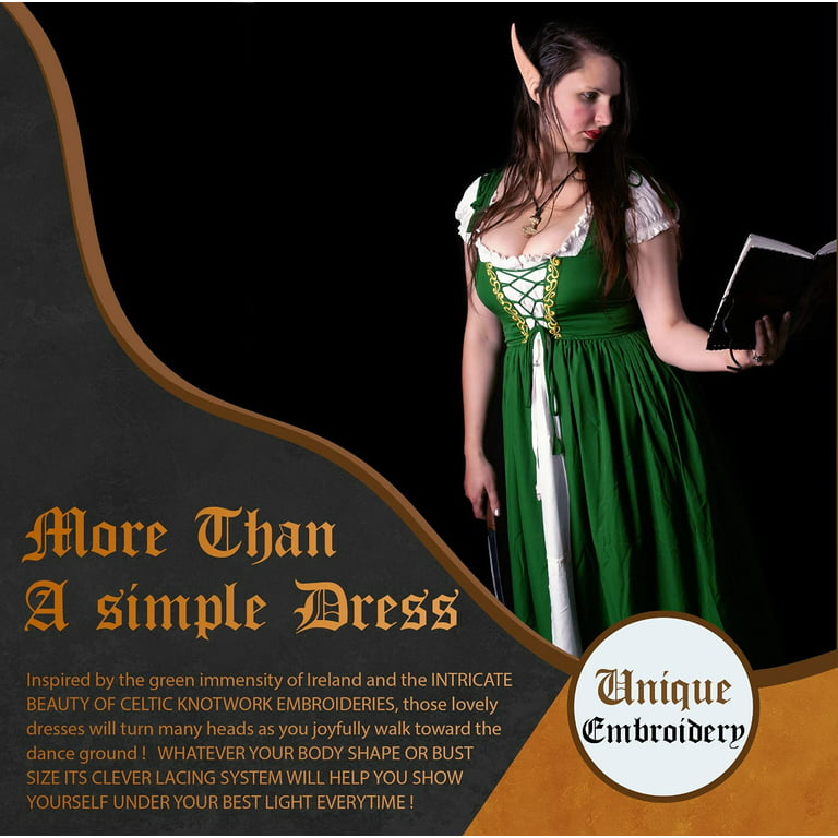 Mythrojan Traditional Irish Celtic Dress: Chemise and Over Dress Medieval  Renaissance Costume SCA LARP - Green - S / M 