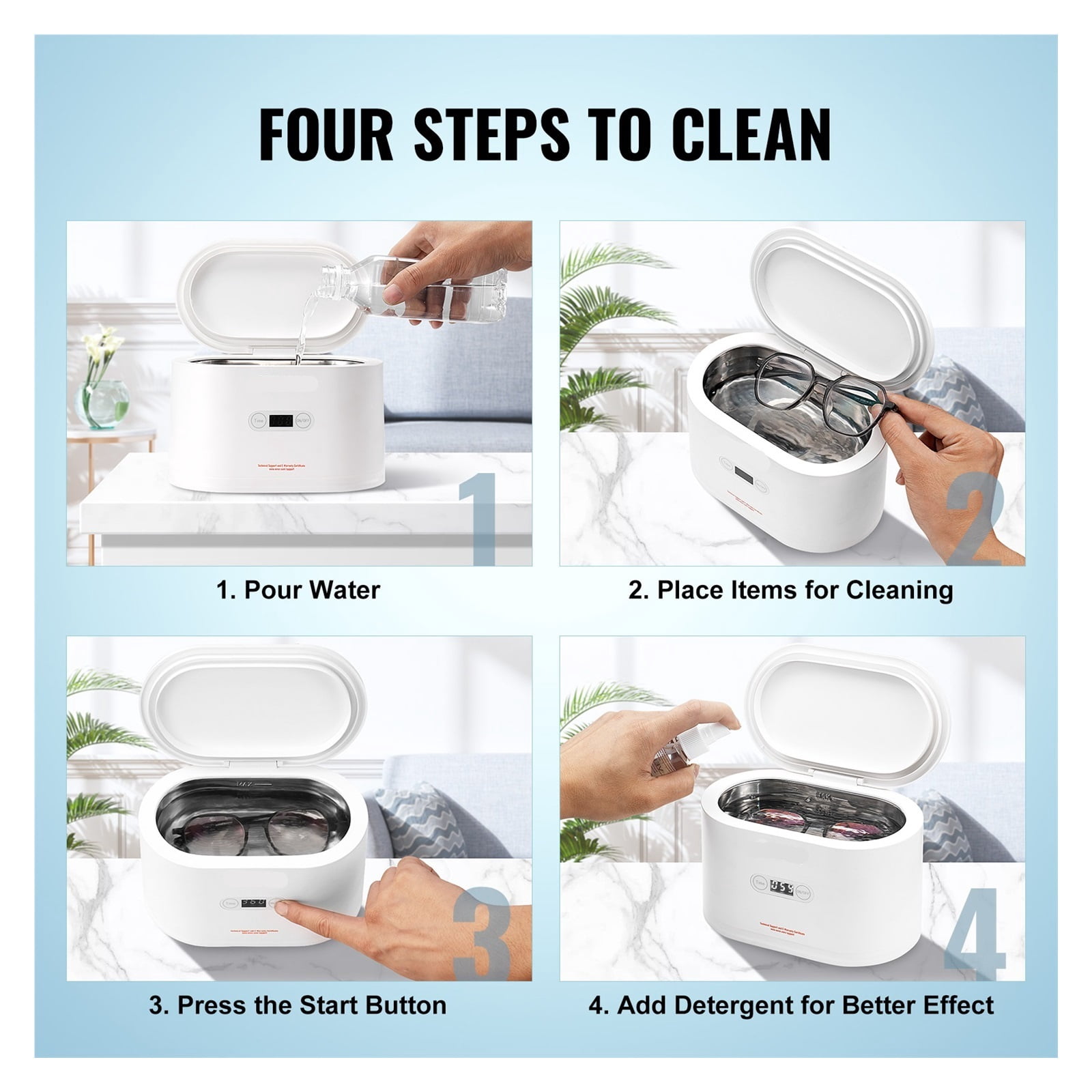 650ml Ultrasonic Cleaner Mini Portable Washing Machine Ultrasound Bath Cleaning Devices for Glasses Home Appliance