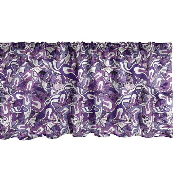 Dark Purple Window Valance Pack of 2, Lilac Strokes Curvy Swirls and Motifs Vintage, Rod Pocket Curtain Valances for Kitchen Bedroom, 54" X 12", Fuchsia Blue Violet, by Ambesonne
