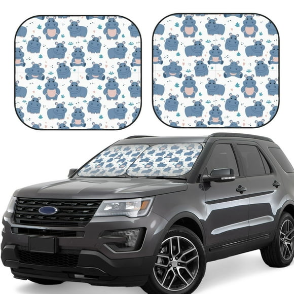 Saiise Cute Hippos for Foldable Car Sun Shades (2-Pack) Offer Sun Protection with an Easy-fold Design for Convenient Windshield Shading-Small