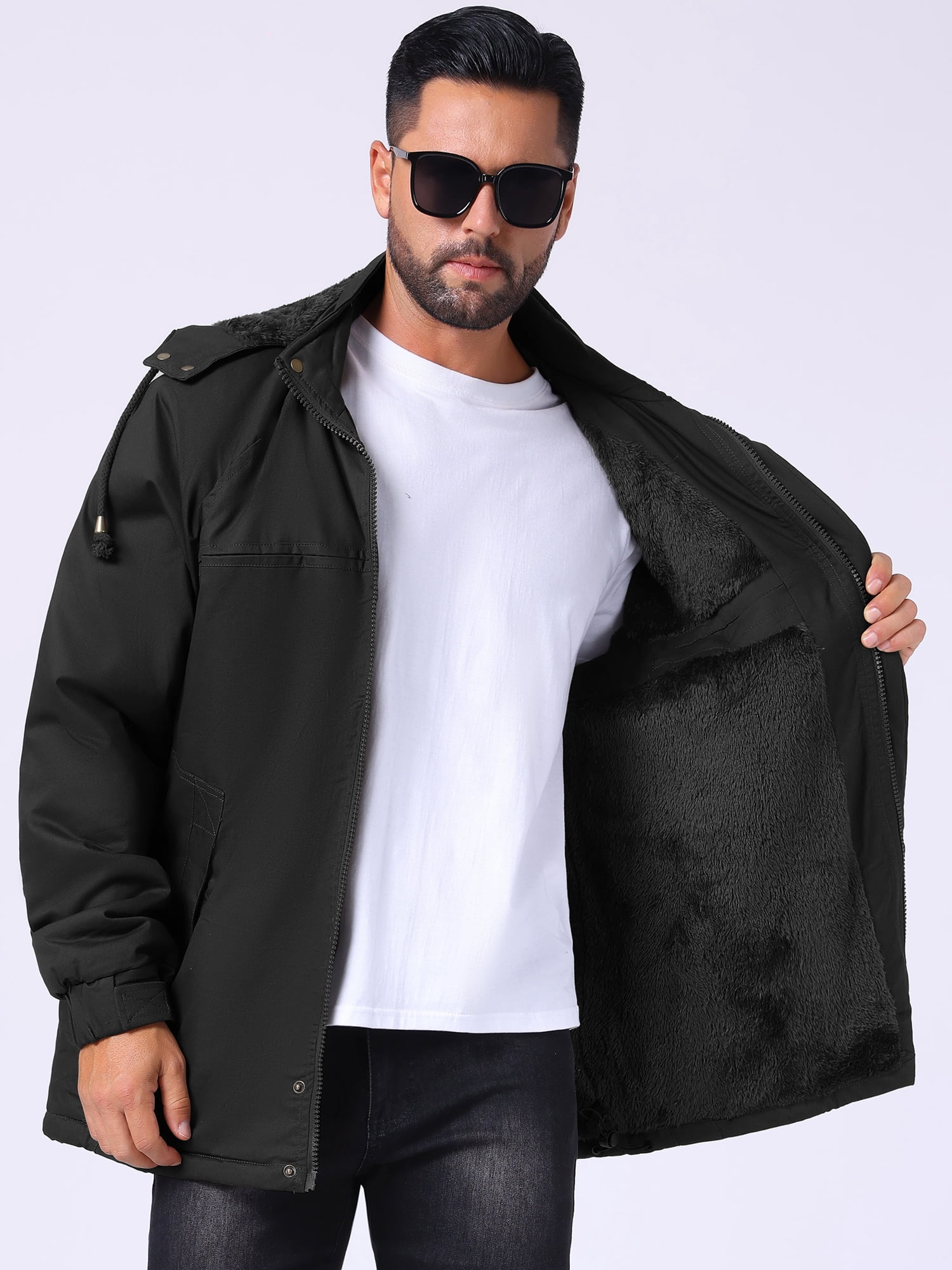 DARING DIVA Men's Winter Warm Fleece Lined Thicken Hooded Work Parka Jacket M Black