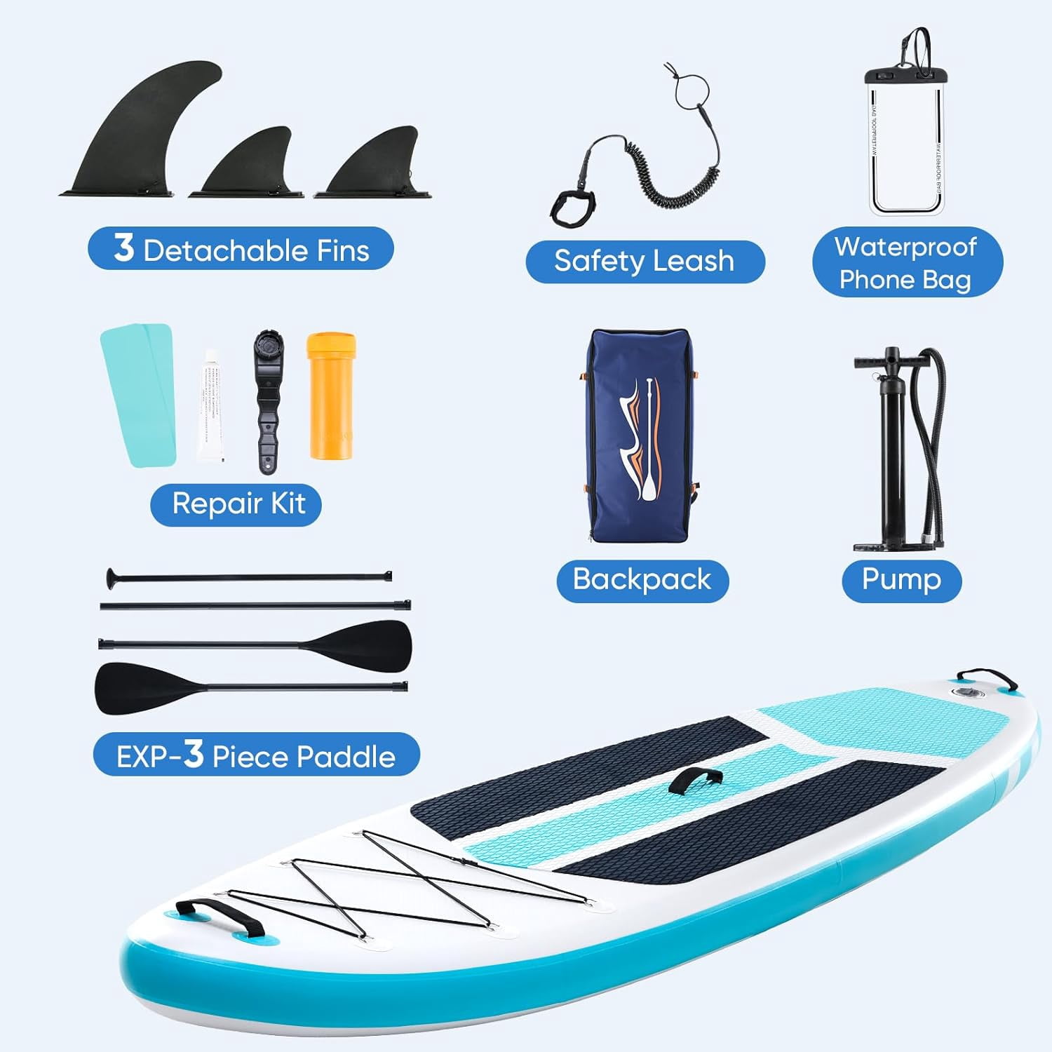 Bigleap Inflatable Paddle Board Stand Up Paddle Board 6‘’ Thick 2-in-1 Paddle with Sup Accessories & Carry Bag & Fast Pumping for All Skill Levels, Blue