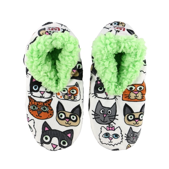 Women’s Fuzzy Slipper Socks with Grippers – Soft Microfiber Outer, Cozy Fleece Lined Indoor House Socks (Cat, S/m)