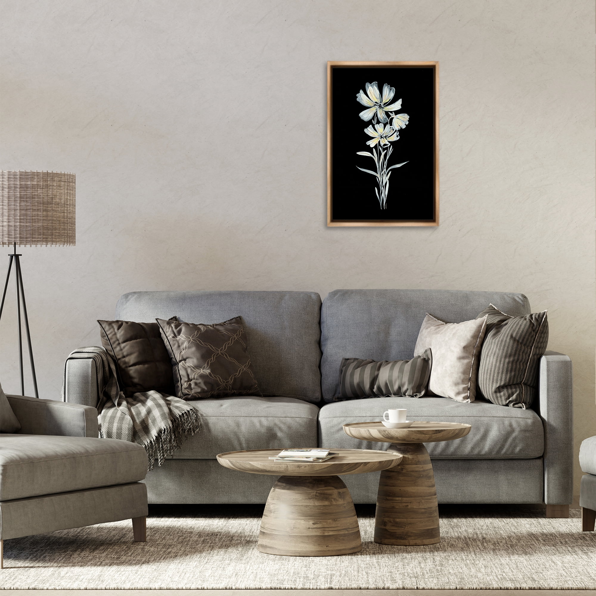 Stupell Industries Tall Floral Stems Plants & Flowers Painting Brown Floater Framed Canvas Art Print Wall Art, 17 x 25