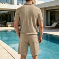 thumbnail image 6 of hotojiny Men's Tracksuit 2 Piece Quarter Zip Sweatsuit Sets Textured Short Sleeve Golf Shirts Summer Bermuda Shorts Loungewear(Light Blue,Large), 6 of 6