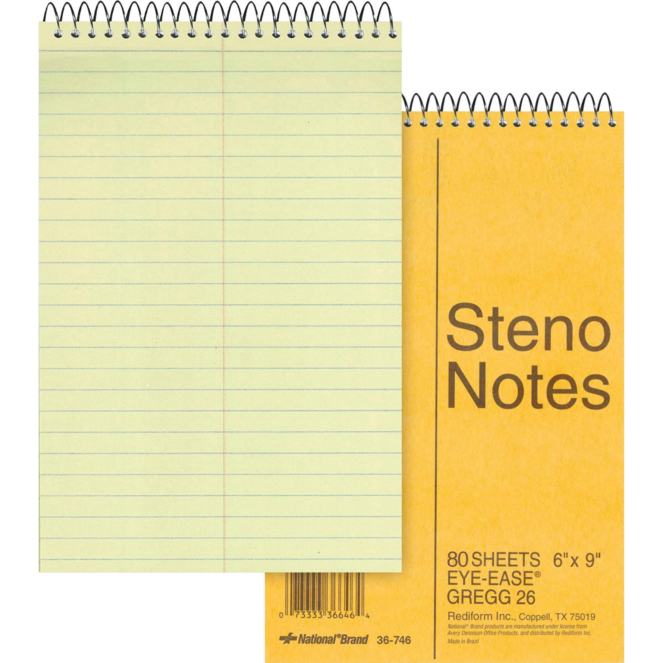 National Brand Standard Spiral Steno Book Gregg Rule 6x9 Green 80 SheetsPad 