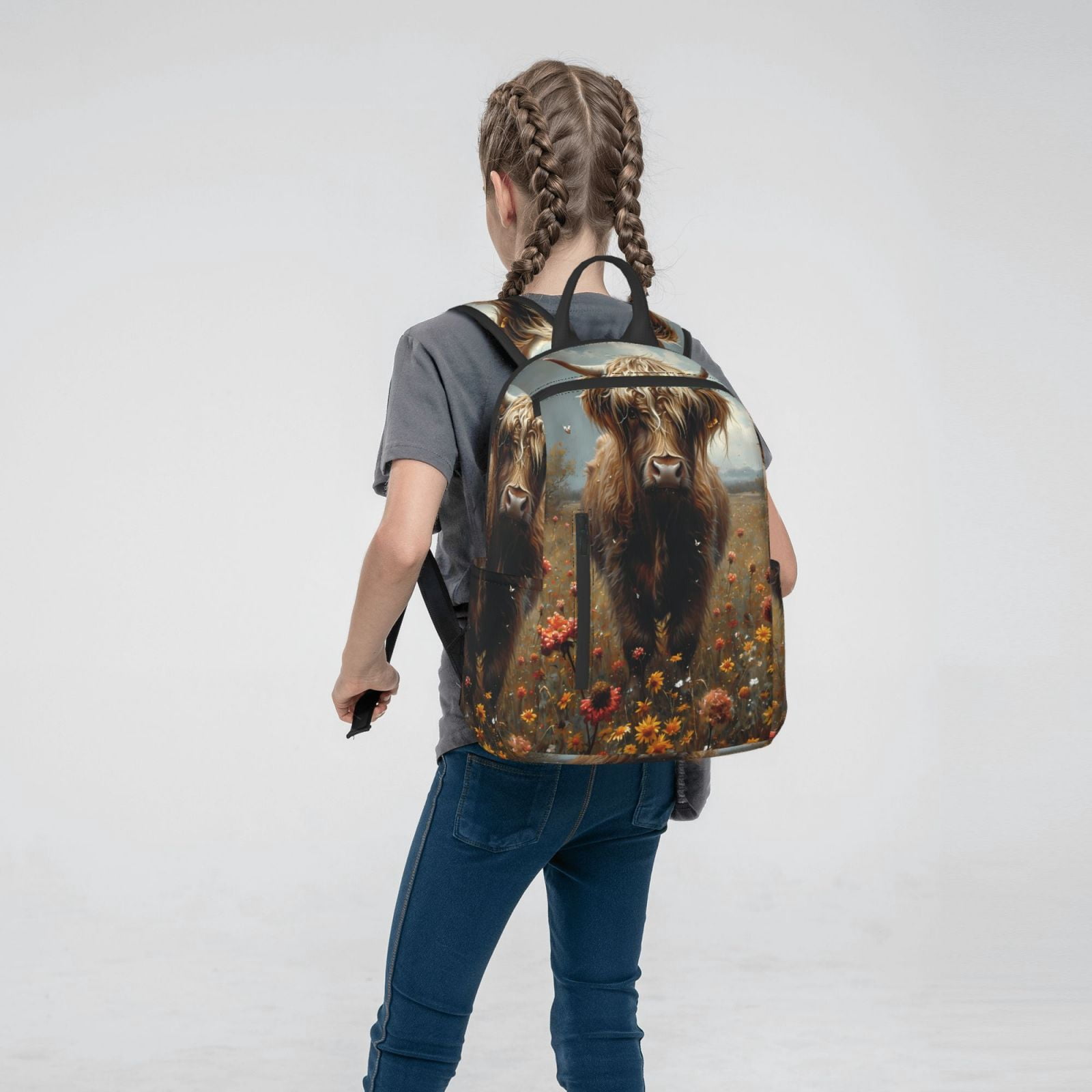 Xecao Grassland Sunflower Cow print Backpack For women men Aesthetic Lightweight Travel Daypack Simple Cute Backpack For Bookbag