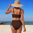 thumbnail image 7 of QURATI Swimwear Womens High Waisted Bikini Sets Swimsuits Crisscross Tie Back Bathing Suit Coffee S, 7 of 7