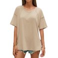 thumbnail image 3 of Summer V Neck Women Short Sleeved Solid T Shirt Tops, 3 of 5