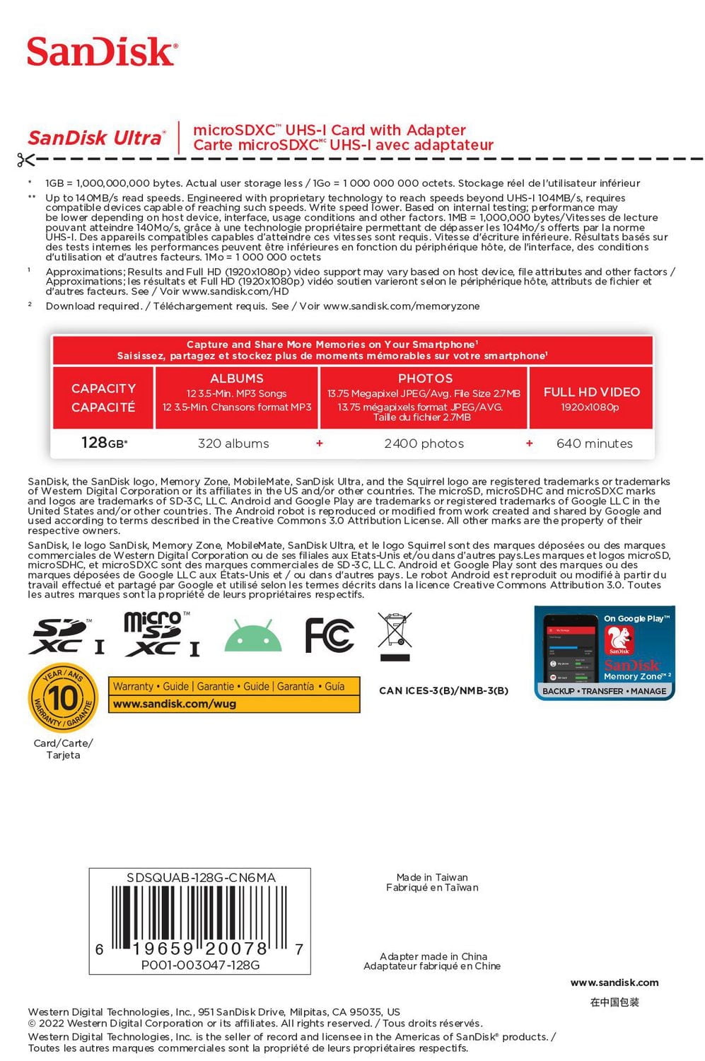 SanDisk 128GB Ultra® microSDXC ™ UHS-I memory card, The SanDisk Ultra microSD