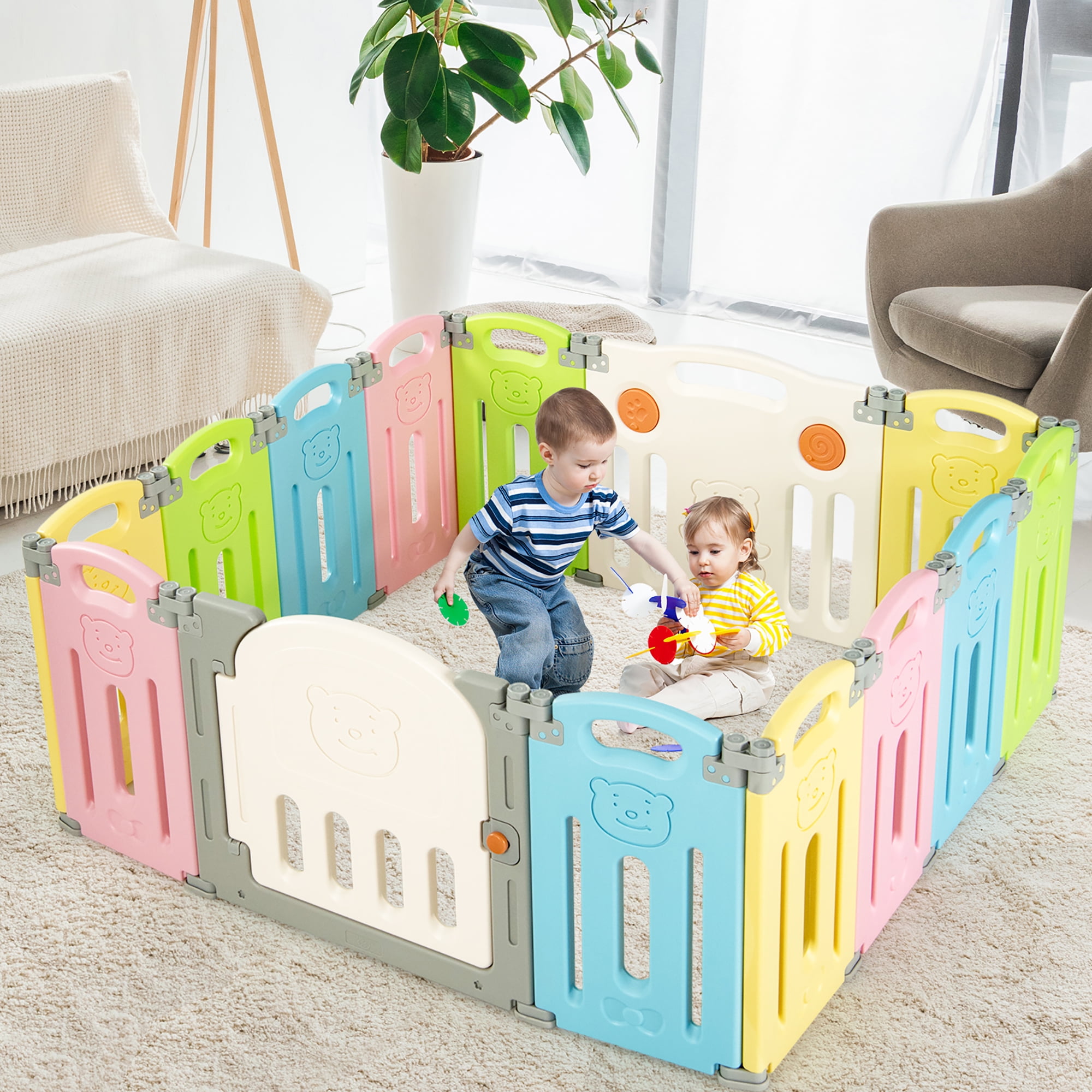 Baby Playpen Kids Activity Centre Safety Play Yard Home Indoor Outdoor New  Pen (Multicolour, Classic Set 14 Panel)