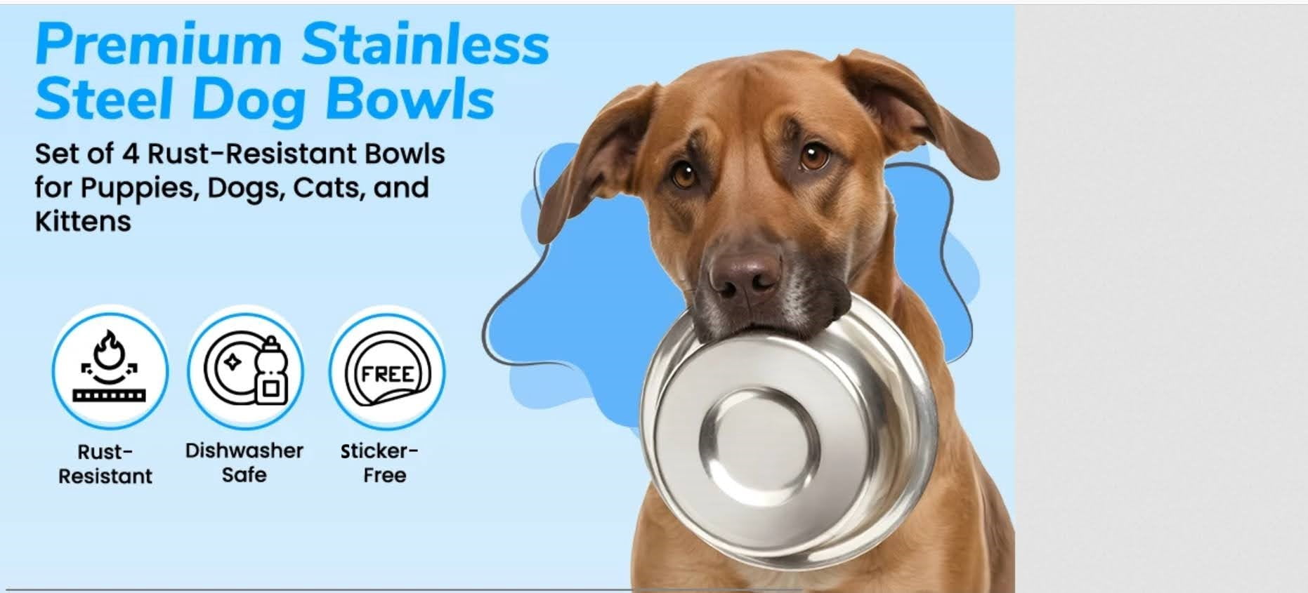 4 Pack - Stainless Steel Metal Dog Bowls (54 fl ounces) - Perfect for Dog Food or Water. Ideal for Use on Floor or for Elevated Stands.