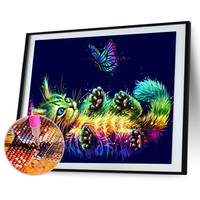 Cuadros Decorativos 5D DIY diamante pintura gato colorido Animal completo redondo taladro mosaico imagen Kits Tmvgtek embutido en tela