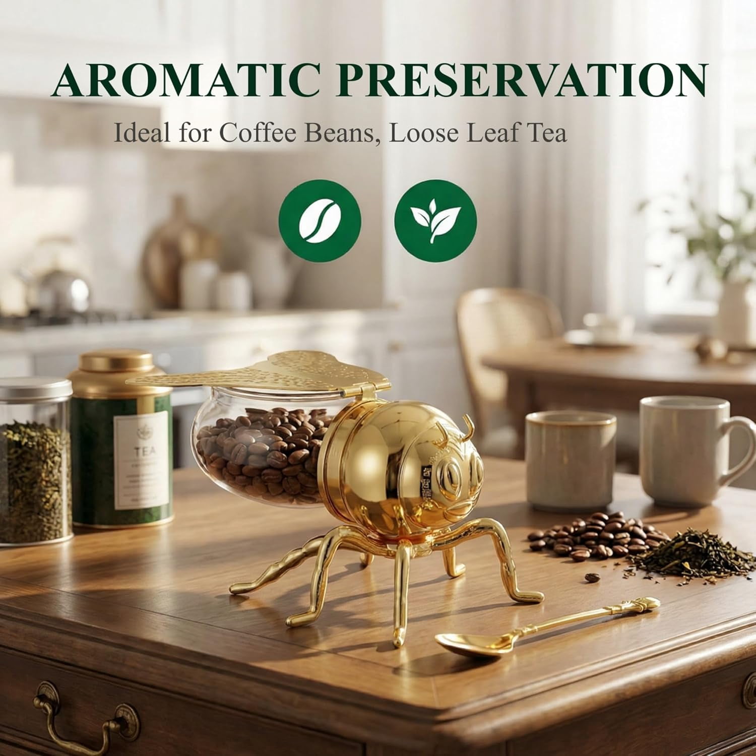 Decorative Bee Shaped Honey Jar with Spoon, 5 oz Pot Syrup Dispenser Condiment Container Lid & Dipper for Kitchen Home Themed Serverware