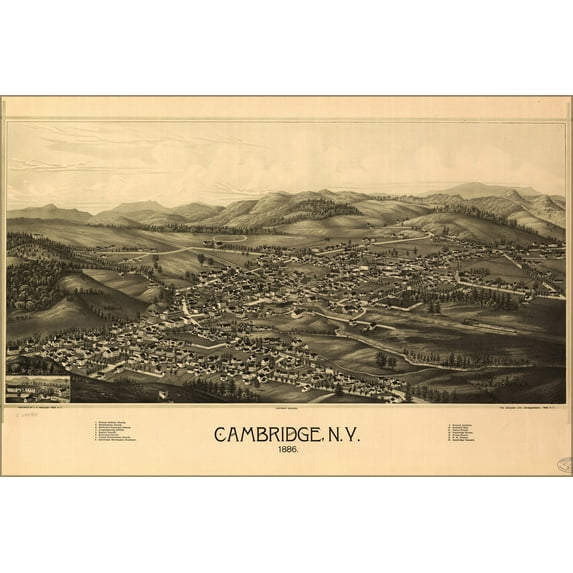 24"x36" Gallery Poster, map of Cambridge, New york 1886